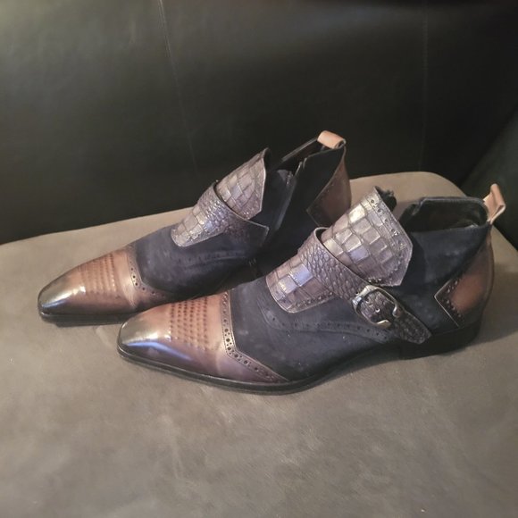 Jo Ghost black/brown leather, suede, crocodile ankle boots size 46/US13 main image 6